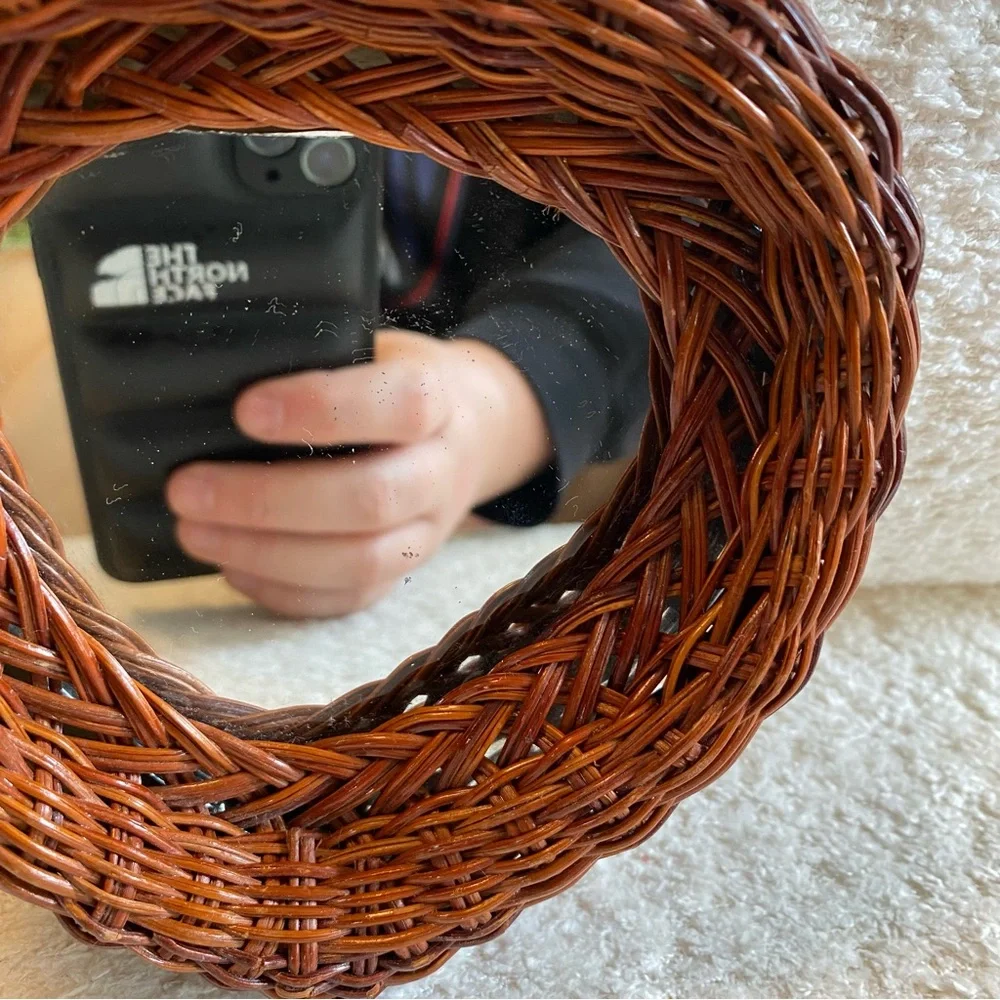 Vintage Small Wicker Heart Mirror - Wicker Accent Mirror